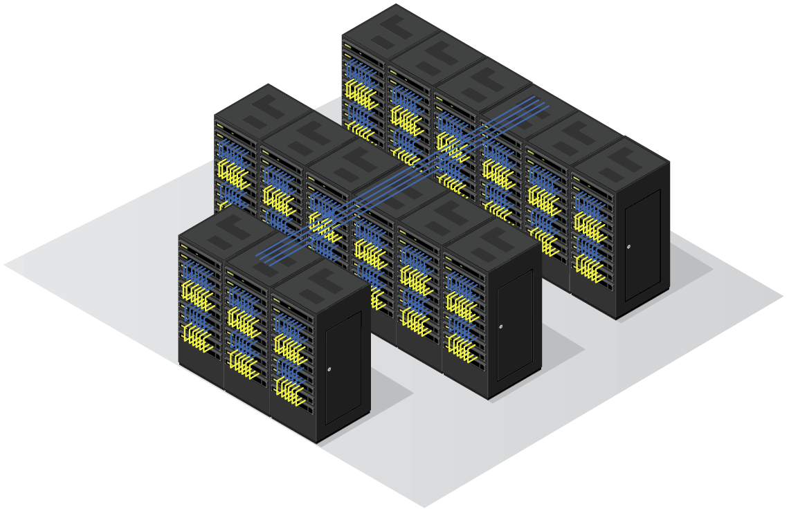 Centro de dados com múltiplos racks
